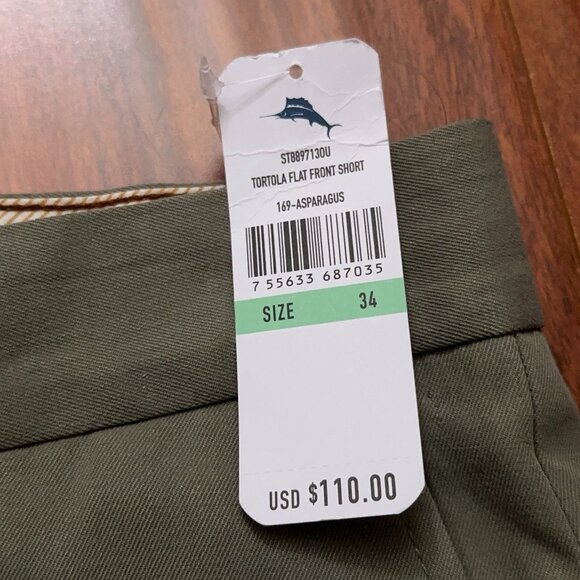 Tommy Bahama Shorts Mens Size 34 Flat Front 100% Silk Olive Green NEW - Picture 4 of 5